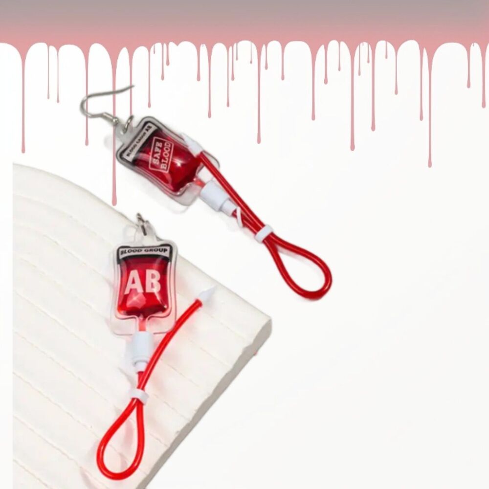 A B Blood Transfusion Halloween Long Earrings Realistic